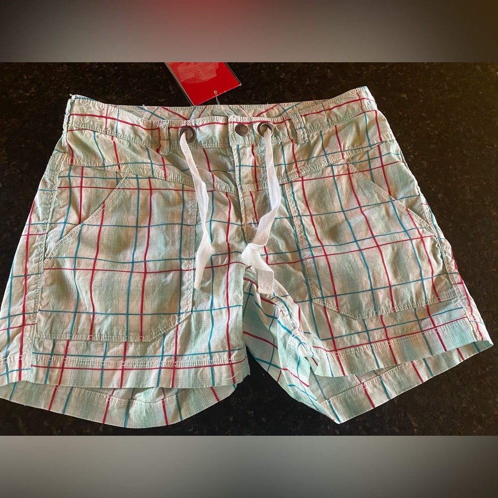 The North Face UPF 50 red teal plaid shorts